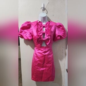 Pink Puff Sleeve Dress with Bow Details